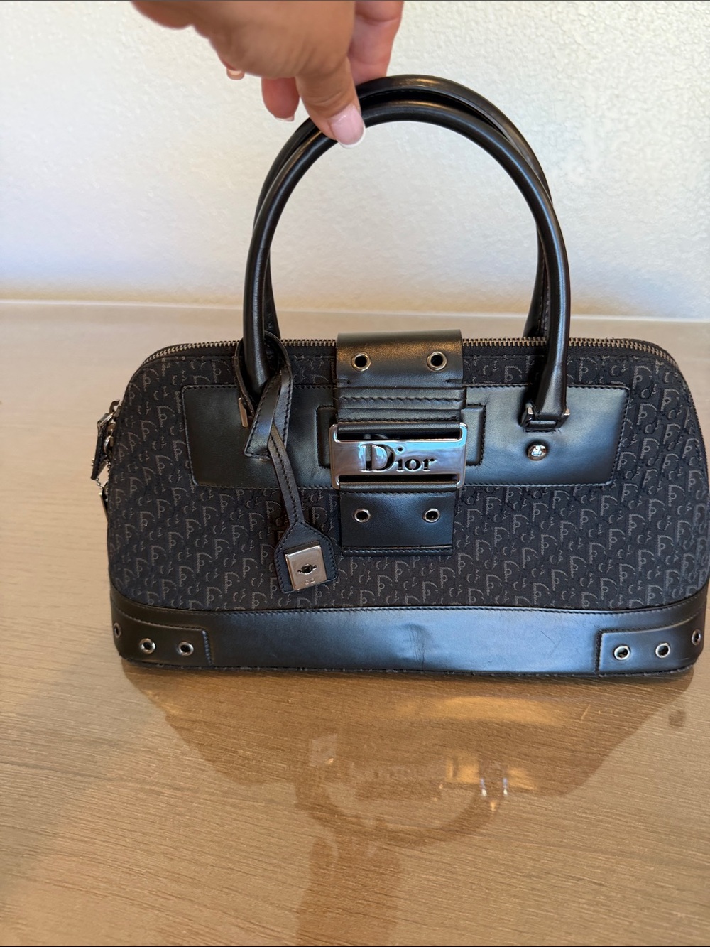 Dior Black Monogram Leather-Trim Tote - Picture 12 of 13